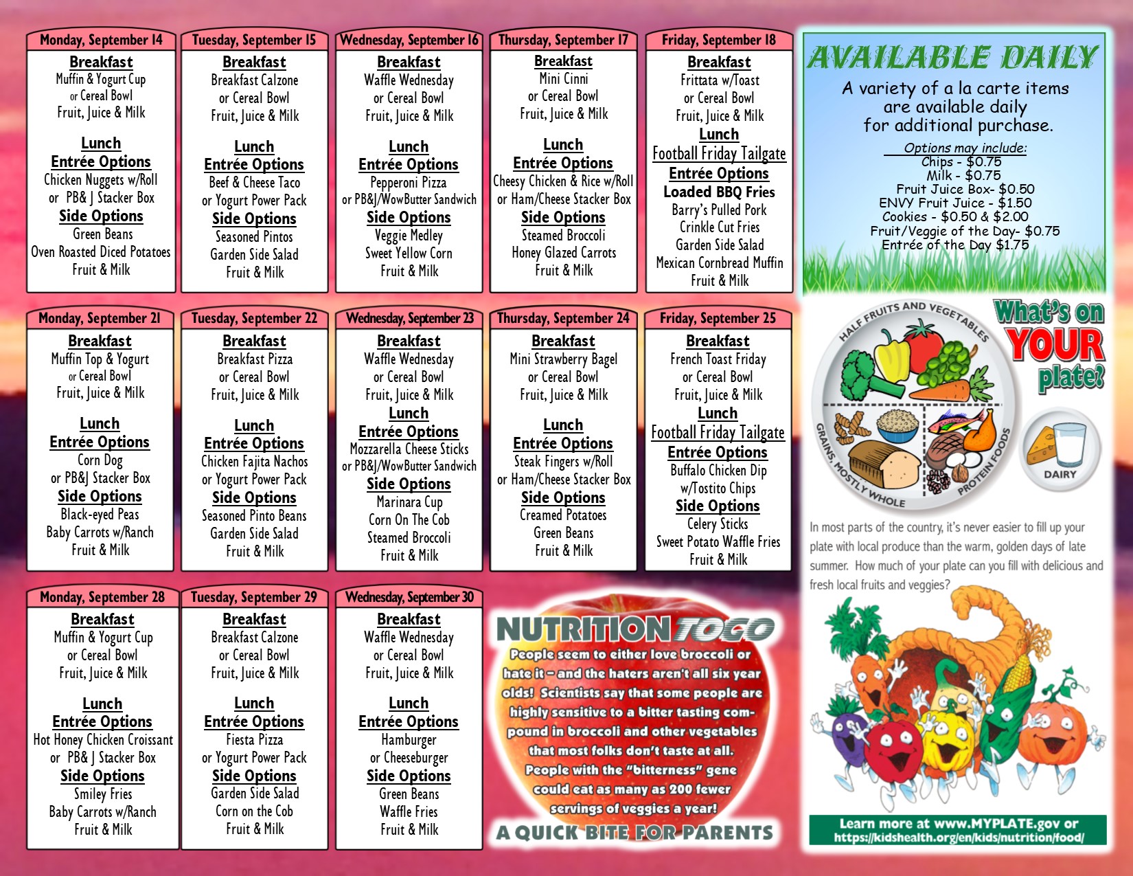 Page 2 of lunch/breakfast menu